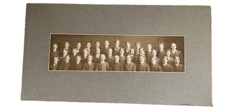 Antique 1900s Panoramic Group Photo Men Suits Masonic Lodge Guild Board 19x11 Model