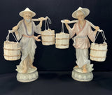 Vintage Large Japanese Ceramic Water Carrier Figurines ¨C Pair ¨C 20¡± Tall Model