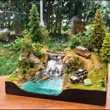 1:64 Scale Off-Road Car Diorama Grassland, Waterfall, River, Desktop Display Toy Model