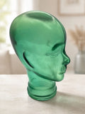 Green Glass Mannequin Head Display Stand Vintage Collectible Sturdy Design Model