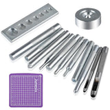 14Pcs Rivet Setter, Leather Die Punch Snap kit, Stainless Steel Silver Model
