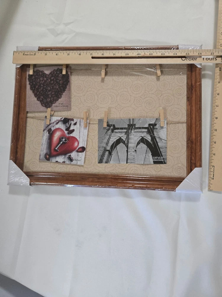 Cork And Picture Board for Wall, 16" x 12" Hanging Wood Framed Small Bulleti... Model