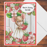 Strawberry Mouse Embossed Die Cut DIY A2 Handmade Card Kit,4 Cards/Envelopes Model