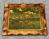VINTAGE ¡°DEER¡± FOIL ART PICTURE ON CARVED LACQUERED BOARD Model