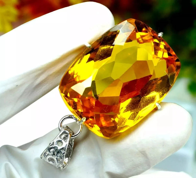 Cushion Cut Yellow Natural Citrine 925 Solid Silver 95.00 Ct Pendant Gemstone Charms
