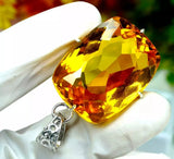 Cushion Cut Yellow Natural Citrine 925 Solid Silver 95.00 Ct Pendant Gemstone Charms