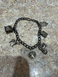 Vintage Sterling Silver Charm Bracelet Unique Charms Slot Machine House Shoe Charms