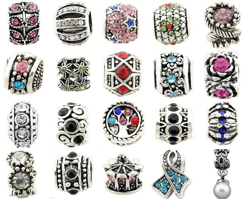 5pcs Silver /P Rhinestone Crystal Big Hole Beads For European Charm Bracelet E40 Charms