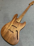 1set Unfinished Mahogany Guitar Bass Body with Roasted Flame Maple Neck DIY Kit Model