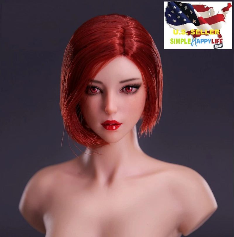 1/6 Female Head RED SHORT hair YMT084 B for 12''  female figure Phicen ?USA? Model