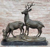Hand Made Bronze Deer Couple Sculpture Stag and Doe Animal Figurine Model
