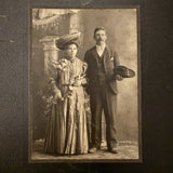 Antique Cowboy And Woman With Big Hat Photograph On Board 8.5