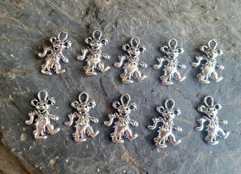 10 - Grateful Dead Charms, Dancing Bear Charms, Pewter, Jewelry Charms Charms