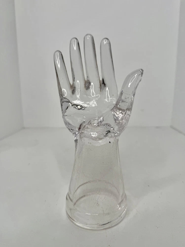 Vintage Crystal 7.75¡± Molded Glass Hand Sculpture Jewelry Ring Display Prop Model