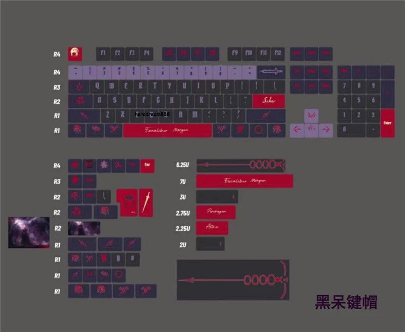 Fate Grand Order 140 Keycaps Saber Alter Purple KCA PBT For Cherry MX Keyboard Model