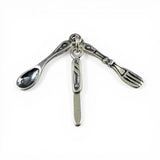 Sterling Silver Knife Fork Spoon Flatware Charm for Bracelet Dining Dinner Gift Charms
