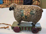 Wooly Sheep On Cart With Floral Decor Pull Toy For Display Only Model