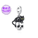 Cat On The Skull Charm For Bracelet, Scary Charm, Halloween Charm Charms