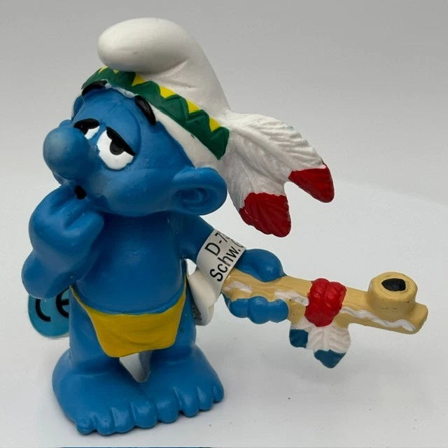 Smurfs 20553 Peace Pipe Native American Indian Smurf Schleich Peyo PVC Figurine Model