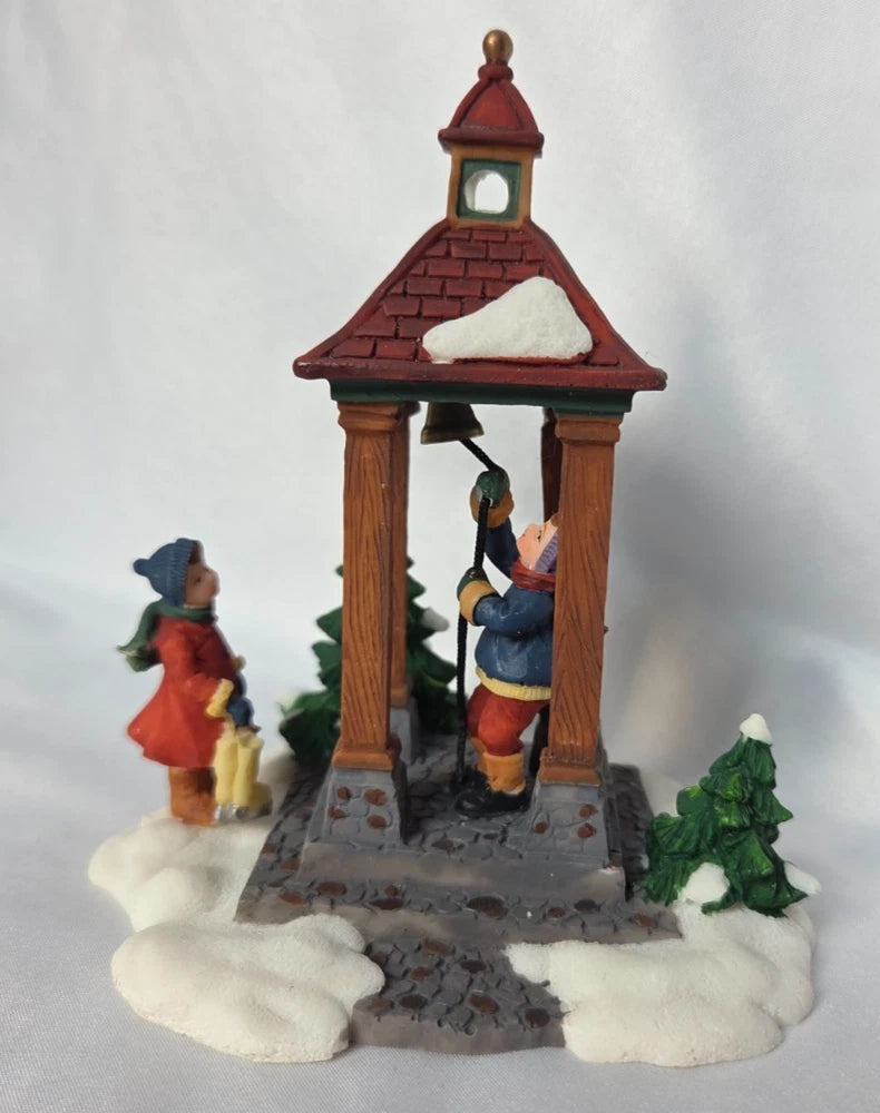 O'Well Santas Workbench Boy Ringing Bell Gazebo Snow Christmas Village Figurine Model
