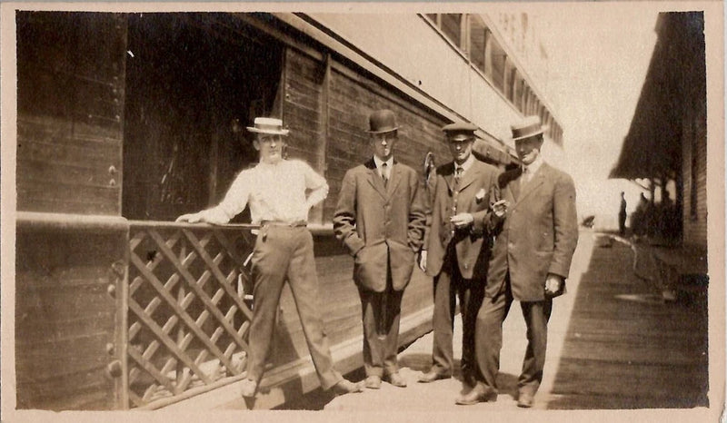 Handsome Fashion Men Dapper Boarding Boat Snapshot Fashion 1910s Vintage Photo Model