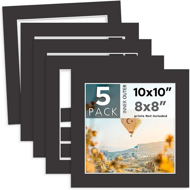 Mat Board Center 5 Pack Acid-Free 10X10 Photo Mat for 8X8 Matte Black Model