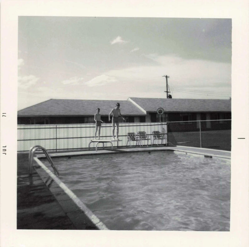 VTG Photo 1971 Hotel Swimming Pool Diving Boards Boys Playing Model