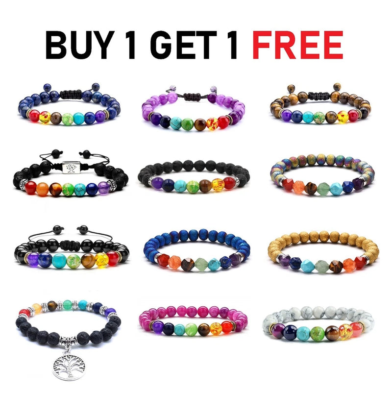 Chakra Bracelet 7 Stone Crystal Gem Natural Bead Anxiety Tree of Life Yoga Gift Charms