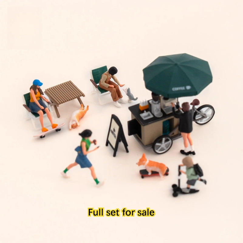 1/64 Street Coffee Cart Scene Resin Figures Miniature Diorama Photography Set Model