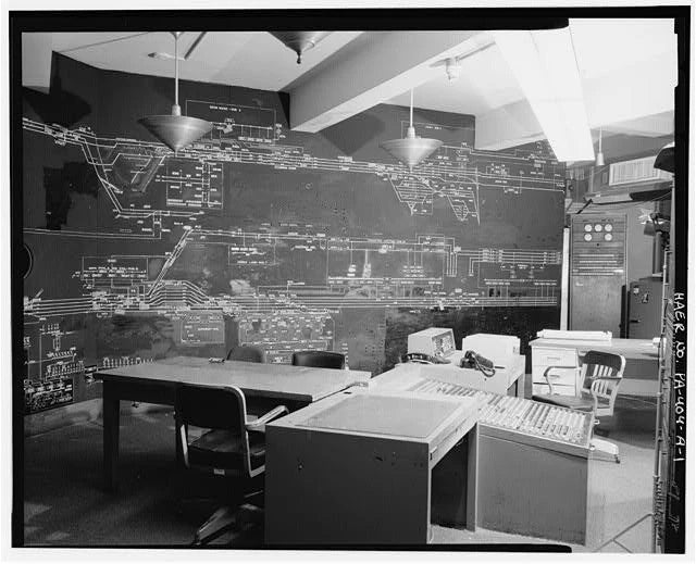 Photo:Railroad Dispatch Office Model Board Trackage Map 1960s Control Room Model