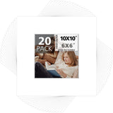 Mat Board Center, 20 Pack 10X10 Picture Mat for 6X6 Photos, White Model