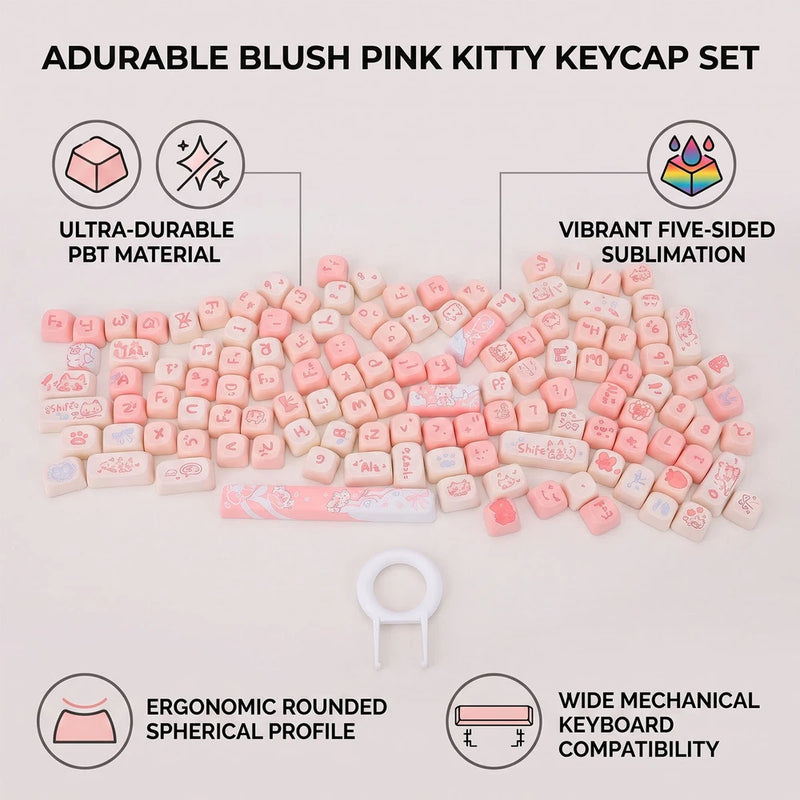 PBT Keycaps Set Cute Cat Theme 125 Keys 5 Side Sublimation Keycaps Model