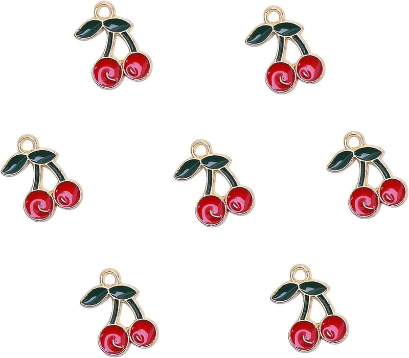 100x Enamel Red Cherry Charms Pendants for Bracelet Jewelry Making Accessories Charms