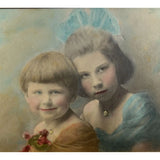 Vintage Hand-Colored Photograph on Board Folding Matt Two Young Girls Sisters Model