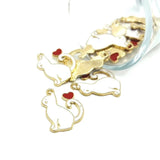 White Enamel Cat with Heart Charms, 25x20mm - US Seller Charms