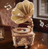 Wooden Gramophone Model Blocks Mortise Mechanical Sound Player Kids Gift DIY Model