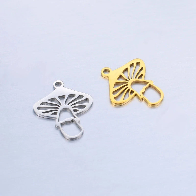 10pcs 18k Gold Plated Mushroom Pendant Stainless Steel Charms for diy Jewelry Charms