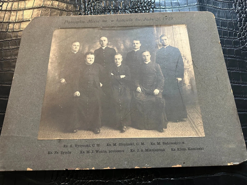 1919 antique photo on board - POLISH Religous Pasters Church Model