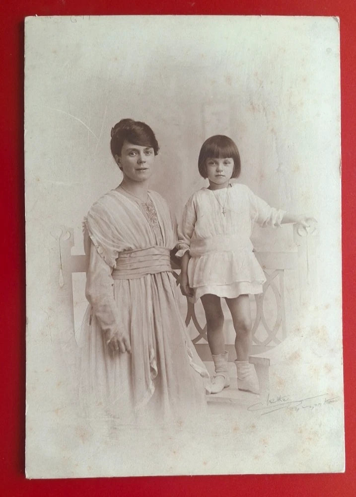 Vintage 4.25" x 6.25" B&W Photo Mounted on Board - Young Woman with Daughter #d Model