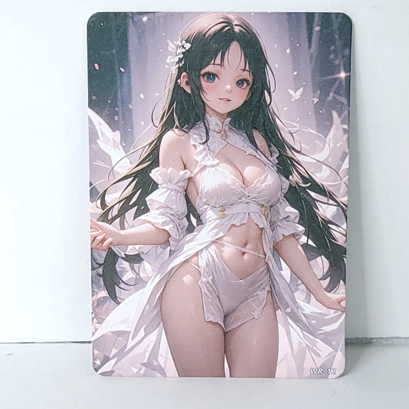 Black Hair Butterfly White Waifu Card Anime Girl Wall Art Oversized Board A5 Model