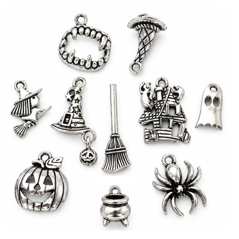 Halloween Charms 10PCs Mix - Witch Ghost Spider Pendant CM8920 - 10, 20 Or 50PCs Charms