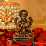 Copper Handmade Small Goddess Lakshmi Statue Rich Patina Antique Finish 2.4'' Model