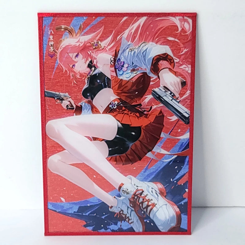 Yae Miko Red Glitter Holo Waifu Card Anime Girl Wall Art Oversized Board A5 Model