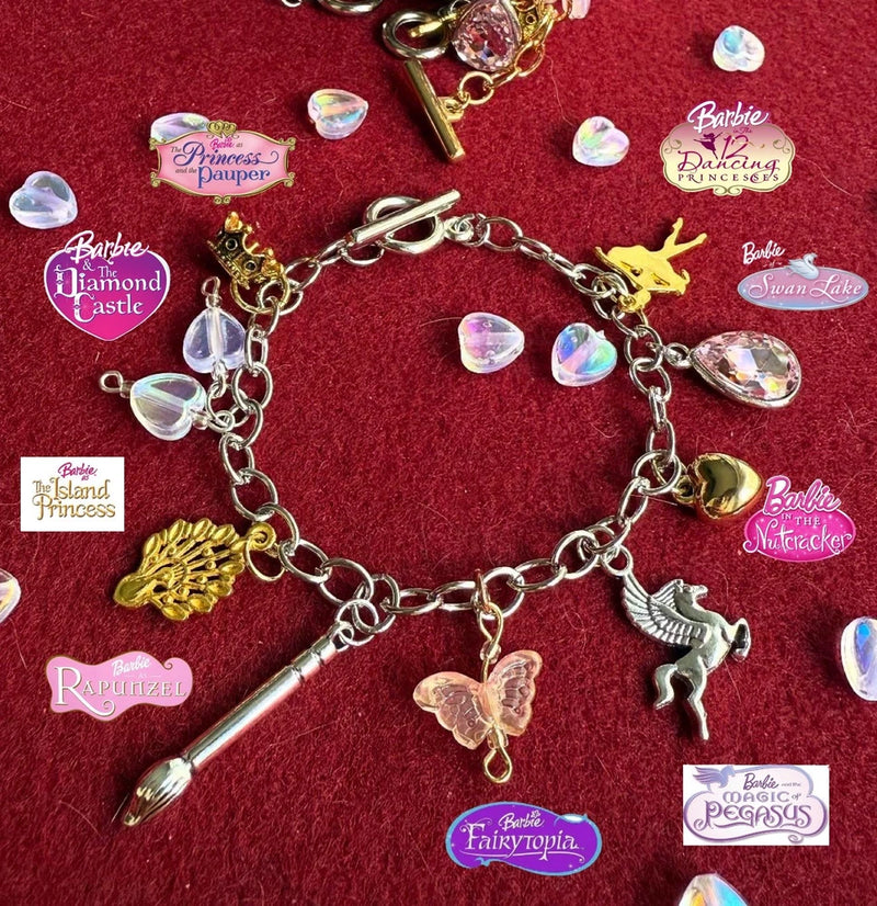 Silver Barbie Movies Inspired Charm Bracelet Handmade with Love Charms