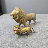Vintage Solid Brass Lion  Figure Statue  Display Figurine Lot X 2 Red Eyes Model