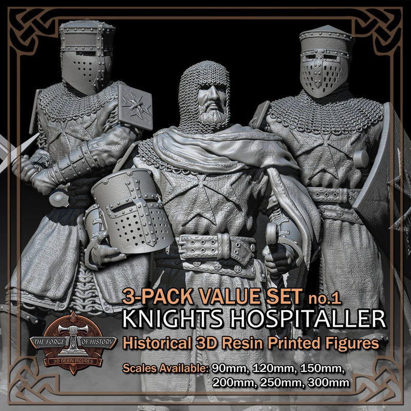 Knights Hospitaller 3-Pack - Scale 1/18 to 1/6 - 3D Resin Printed Figure Models Model