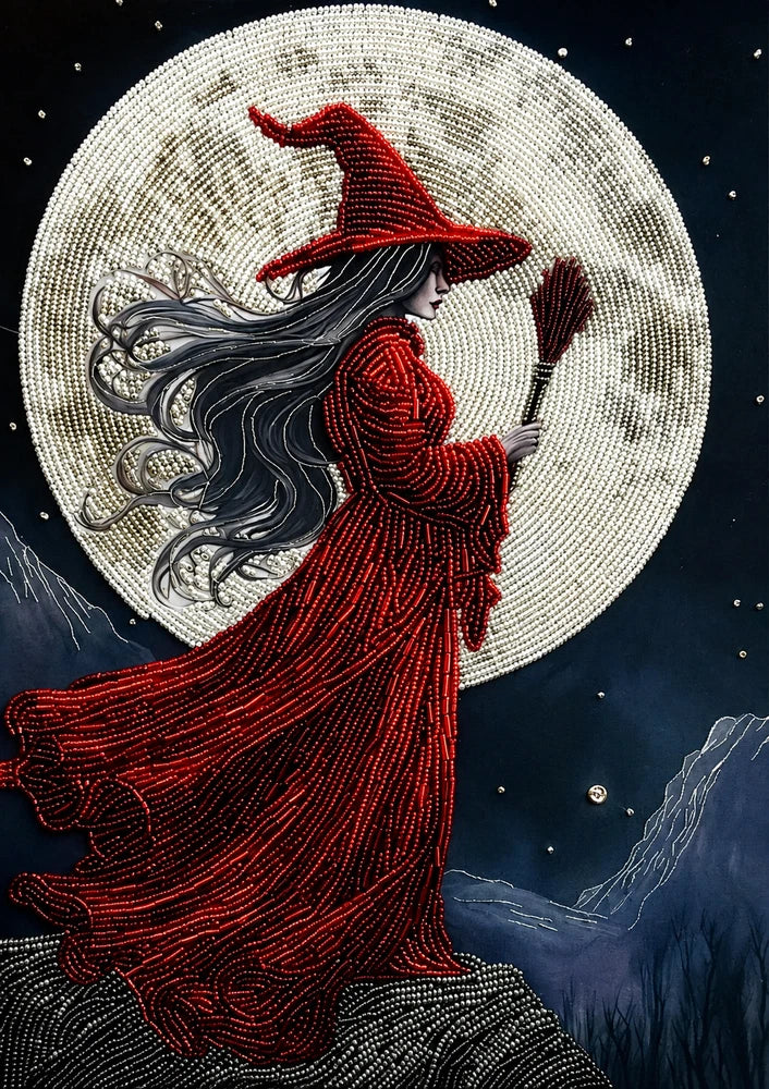 Witch Full Moon Bead Embroidery Kit Gothic Fantasy DIY Wall Art Craft Model