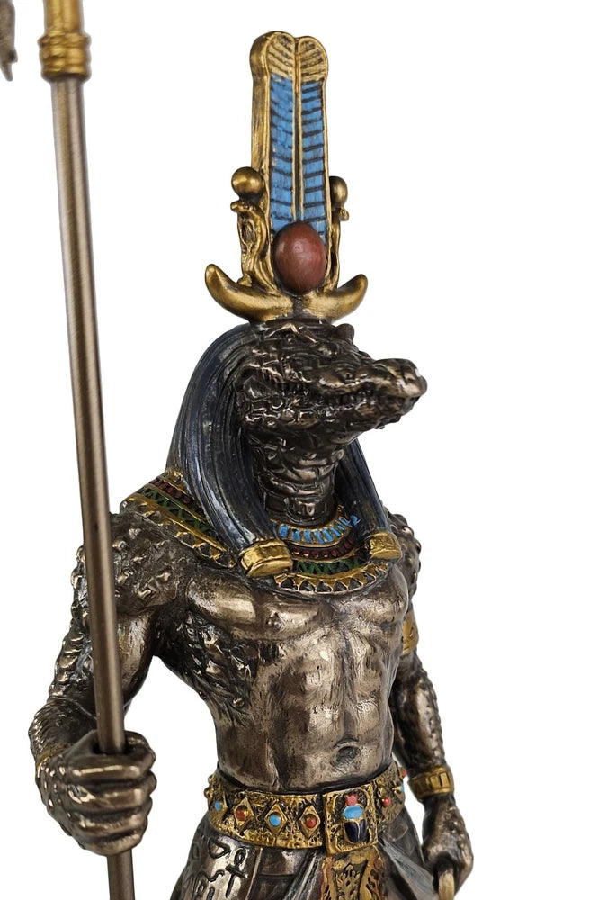 11 1/4" Sobek Egyptian Crocodile God of the Nile Statue Antique Bronze Color Model