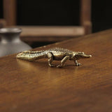 Small Brass Crocodile Figurine Alligator Statue, Unique Desktop Decor Gift Model