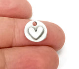 10 Pcs Heart Round Dangle Charms, Double Sided Antique Silver Plated 12mm G33825 Charms